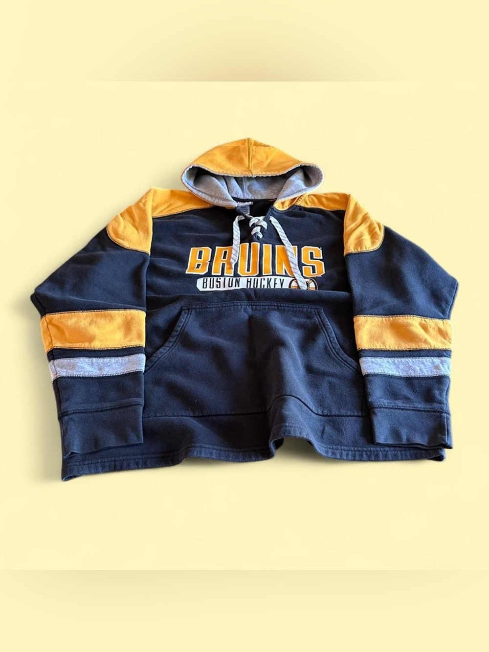 Champion Boston Bruins Hockey Hoodie Navy Gold Men’s XL NHL Lace Up